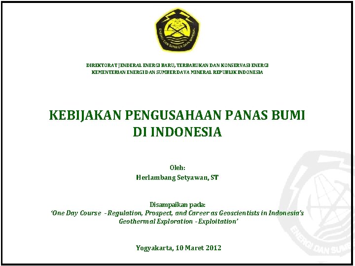 Kementerian Energi dan Sumber Daya Mineral Direktorat Jenderal Energi Baru Terbarukan dan Konservasi Energi