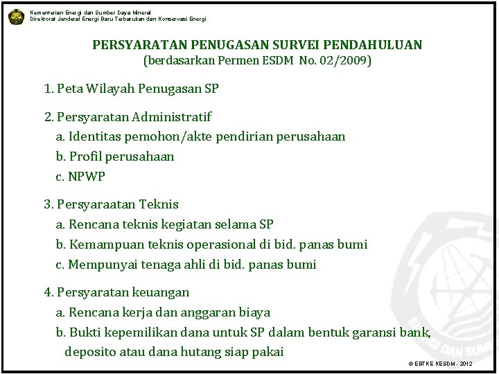 Kementerian Energi dan Sumber Daya Mineral Direktorat Jenderal Energi Baru Terbarukan dan Konservasi Energi