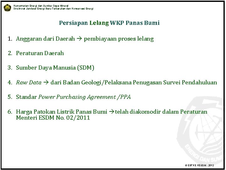 Kementerian Energi dan Sumber Daya Mineral Direktorat Jenderal Energi Baru Terbarukan dan Konservasi Energi