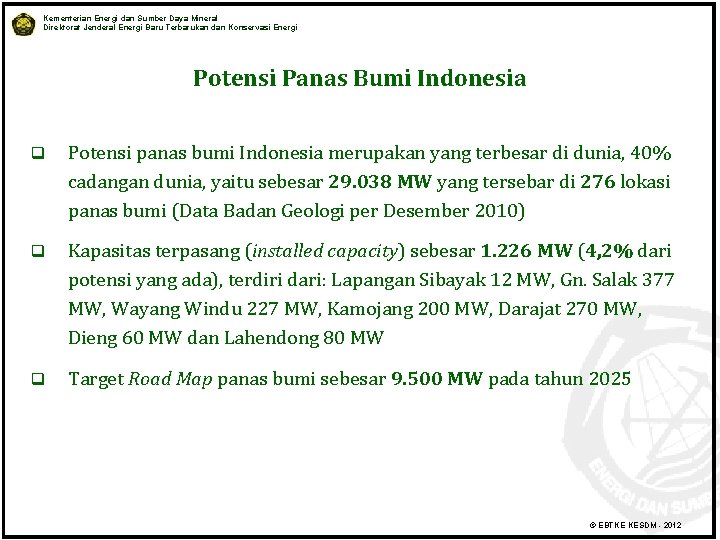 Kementerian Energi dan Sumber Daya Mineral Direktorat Jenderal Energi Baru Terbarukan dan Konservasi Energi