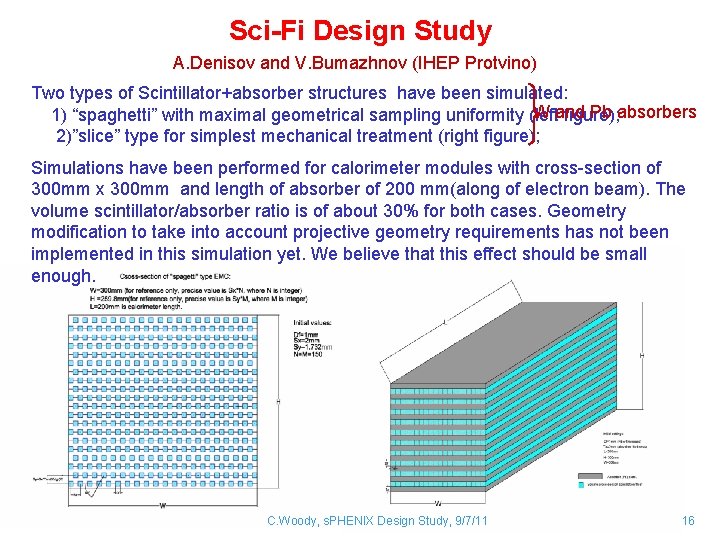 Sci-Fi Design Study A. Denisov and V. Bumazhnov (IHEP Protvino) Two types of Scintillator+absorber