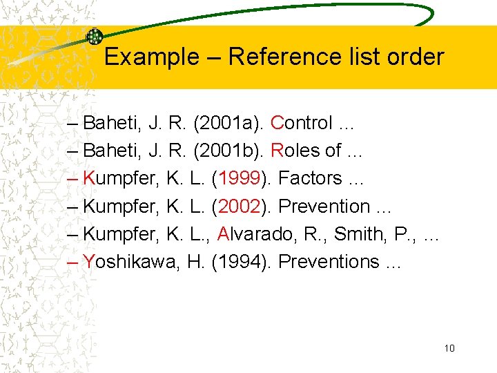 Example – Reference list order – Baheti, J. R. (2001 a). Control … –