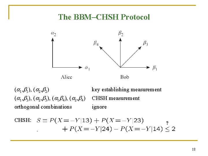 The BBM–CHSH Protocol ( 1, 1), ( 2, 2) ( 1, 3), ( 2,