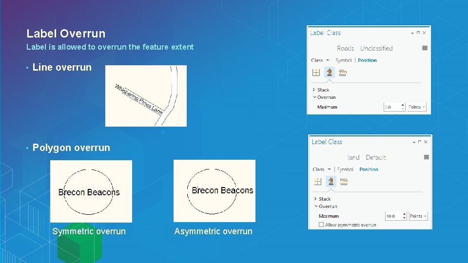 Label Overrun Label is allowed to overrun the feature extent • Line overrun •