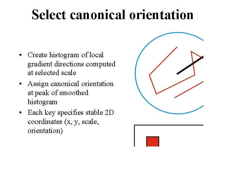 Select canonical orientation • Create histogram of local gradient directions computed at selected scale