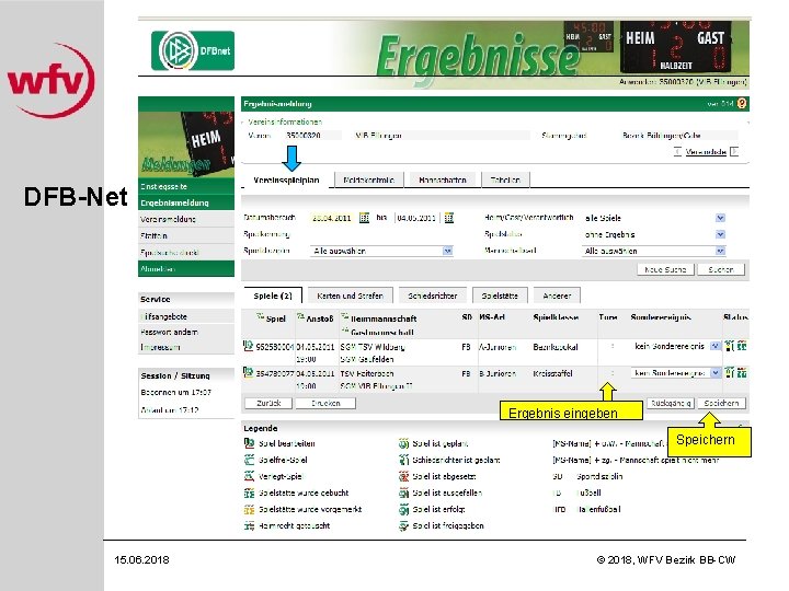 DFB-Net Ergebnis eingeben Speichern 15. 06. 2018 © 2018, WFV Bezirk BB-CW 
