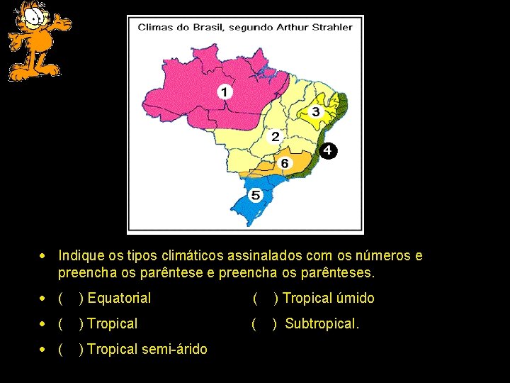 · Indique os tipos climáticos assinalados com os números e preencha os parênteses. ·