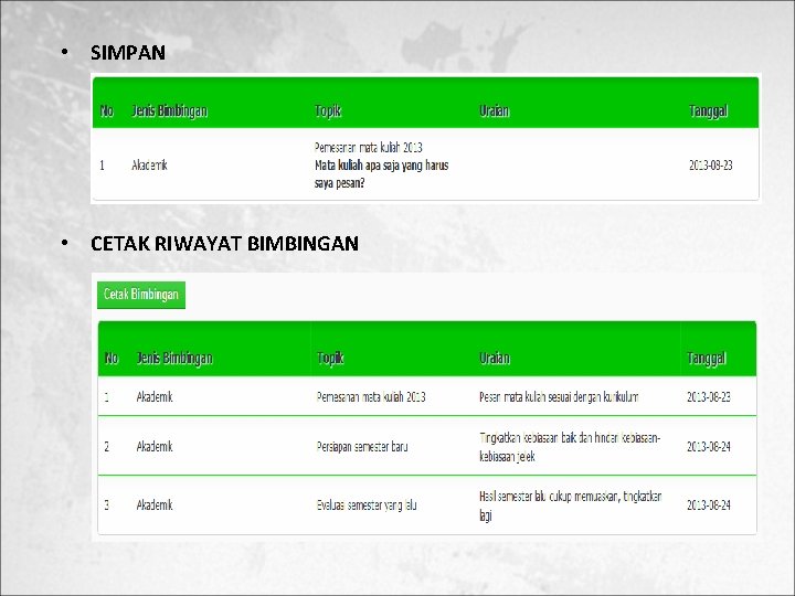  • SIMPAN • CETAK RIWAYAT BIMBINGAN 