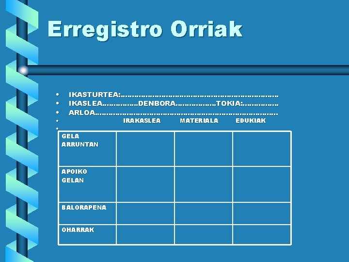 Erregistro Orriak • • • IKASTURTEA: . . . . IKASLEA. . . .