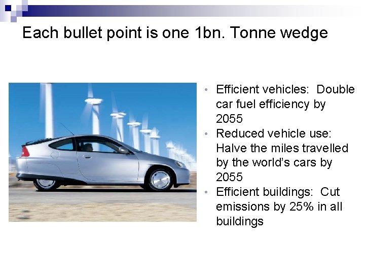 Each bullet point is one 1 bn. Tonne wedge Efficient vehicles: Double car fuel