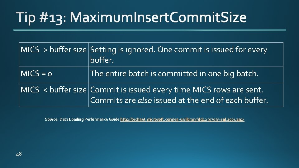 MICS > buffer size Setting is ignored. One commit is issued for every buffer.