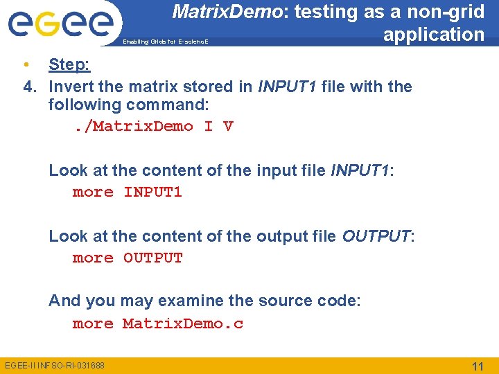 Matrix. Demo: testing as a non-grid application Enabling Grids for E-scienc. E • Step: