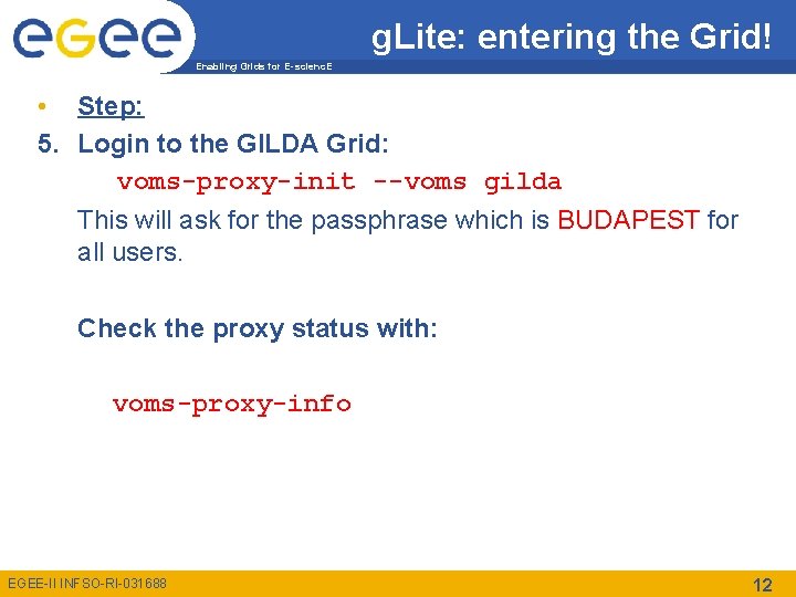 g. Lite: entering the Grid! Enabling Grids for E-scienc. E • Step: 5. Login