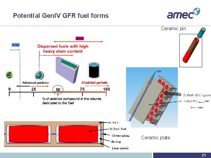 Potential Gen. IV GFR fuel forms Ceramic pin e Ceramic plate 21 