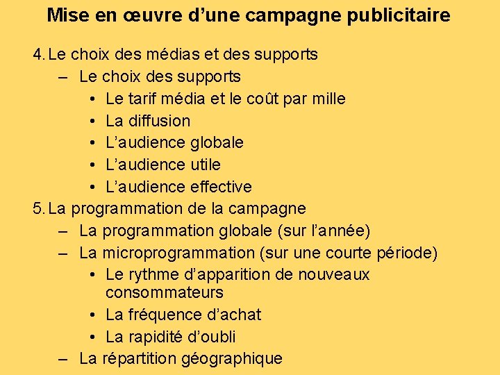 Mise en œuvre d’une campagne publicitaire 4. Le choix des médias et des supports