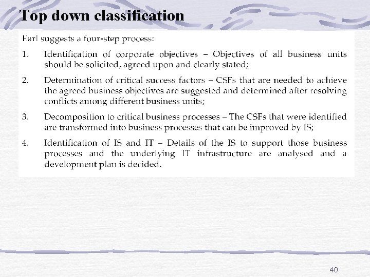Top down classification 40 