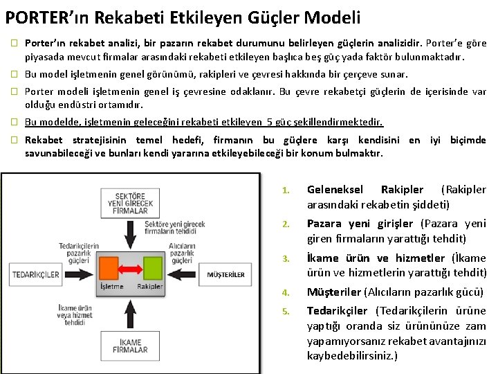 PORTER’ın Rekabeti Etkileyen Güçler Modeli � Porter’ın rekabet analizi, bir pazarın rekabet durumunu belirleyen