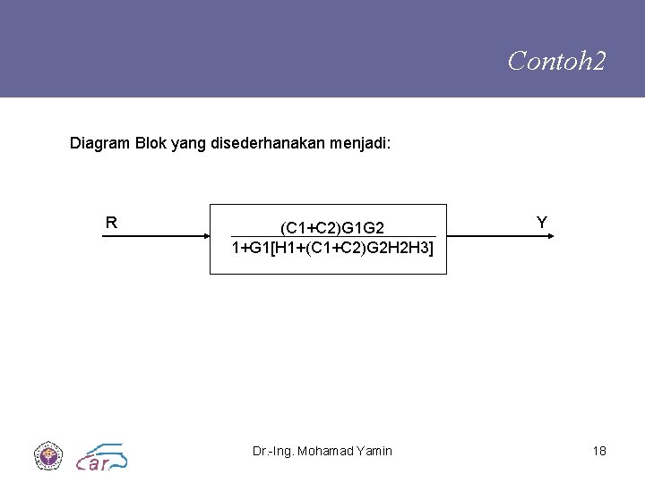 Contoh 2 Diagram Blok yang disederhanakan menjadi: R (C 1+C 2)G 1 G 2