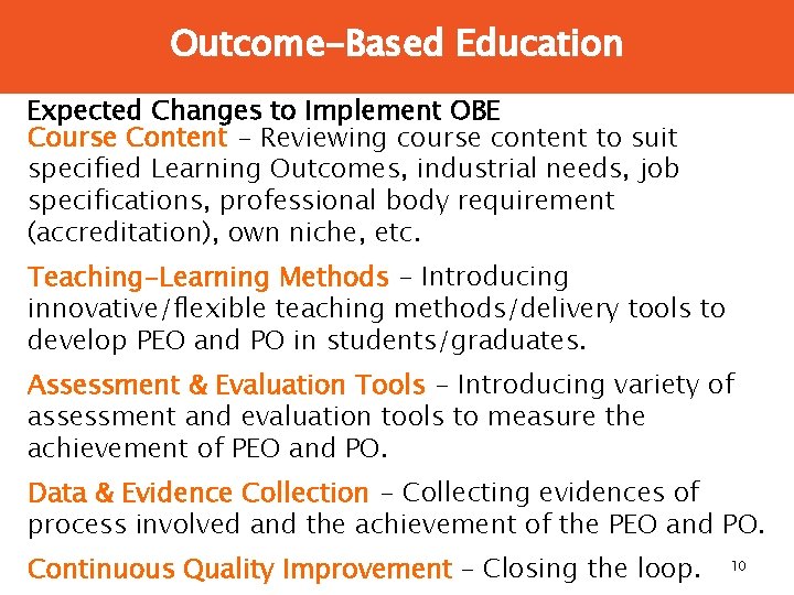 Outcome-Based Education Expected Changes to Implement OBE Course Content - Reviewing course content to