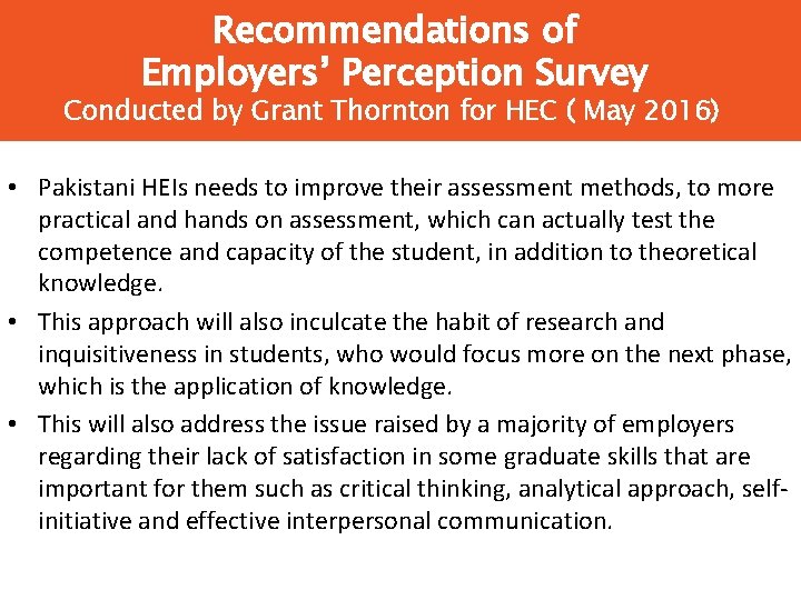 Recommendations of Employers’ Perception Survey Conducted by Grant Thornton for HEC ( May 2016)