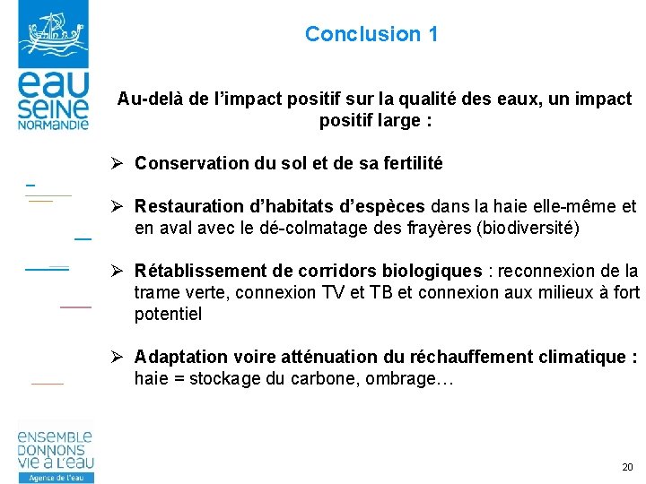 Conclusion 1 Au-delà de l’impact positif sur la qualité des eaux, un impact positif