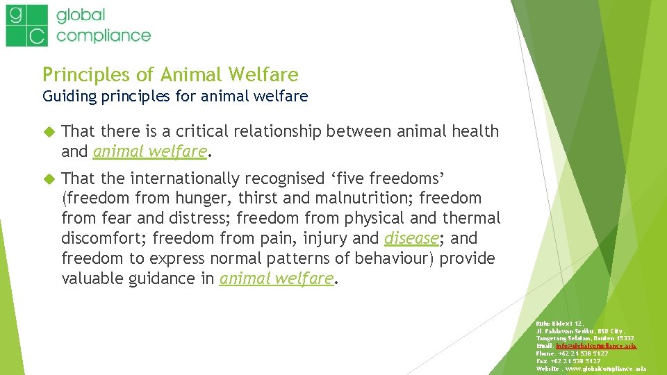 Principles of Animal Welfare Guiding principles for animal welfare That there is a critical