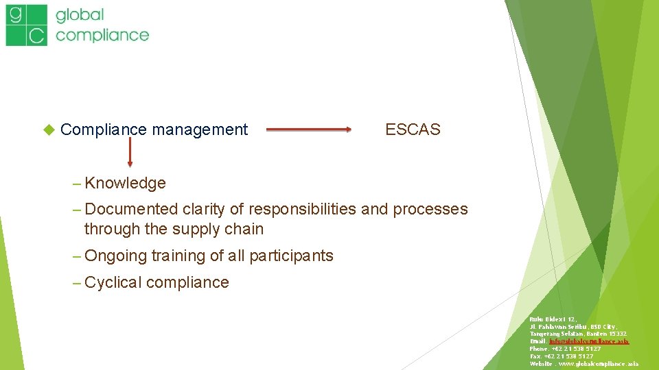  Compliance management ESCAS – Knowledge – Documented clarity of responsibilities and processes through