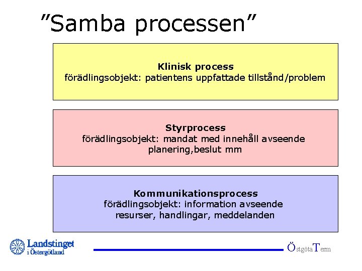 ”Samba processen” Klinisk process förädlingsobjekt: patientens uppfattade tillstånd/problem Styrprocess förädlingsobjekt: mandat med innehåll avseende