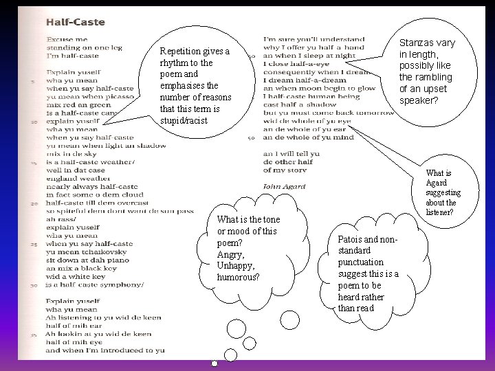 Stanzas vary in length, possibly like the rambling of an upset speaker? Repetition gives