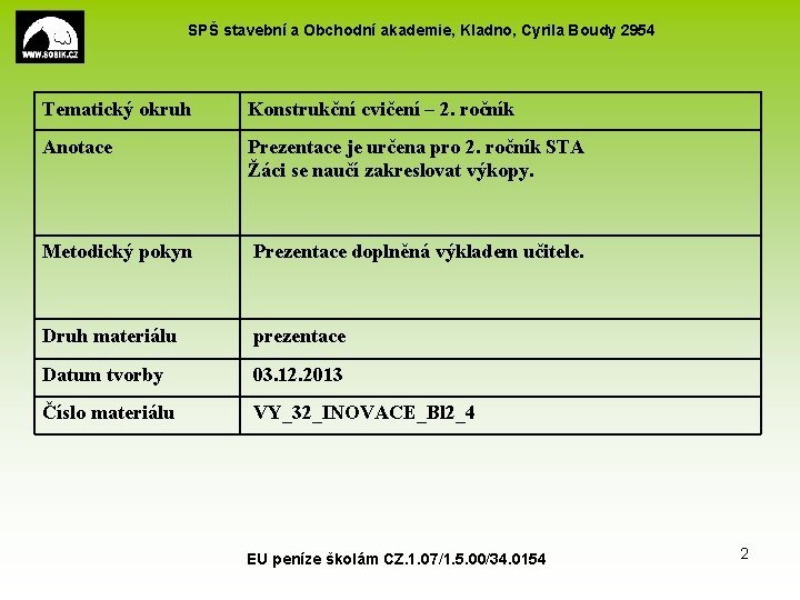 SPŠ stavební a Obchodní akademie, Kladno, Cyrila Boudy 2954 Tematický okruh Konstrukční cvičení –