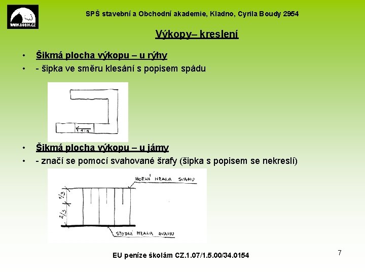 SPŠ stavební a Obchodní akademie, Kladno, Cyrila Boudy 2954 Výkopy– kreslení • • Šikmá