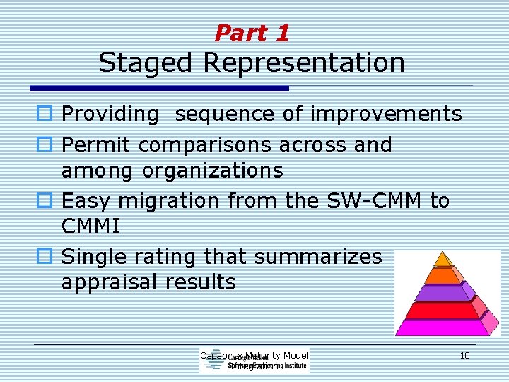 Part 1 Staged Representation o Providing sequence of improvements o Permit comparisons across and