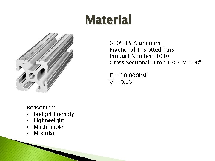 Material 6105 T 5 Aluminum Fractional T-slotted bars Product Number: 1010 Cross Sectional Dim.