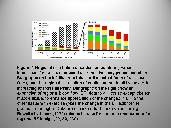 Figure 2. Regional distribution of cardiac output during various intensities of exercise expressed as
