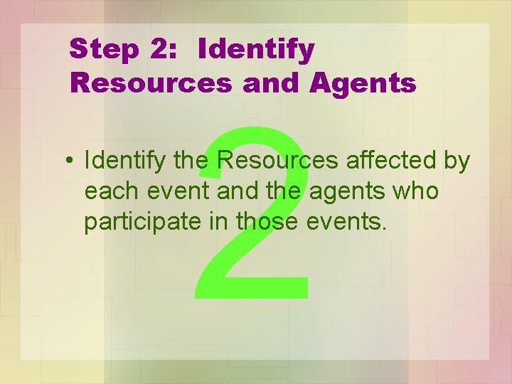 Step 2: Identify Resources and Agents 2 • Identify the Resources affected by each