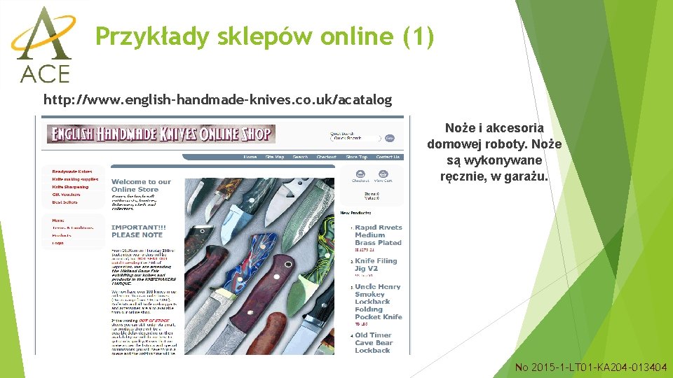 Przykłady sklepów online (1) http: //www. english-handmade-knives. co. uk/acatalog Noże i akcesoria domowej roboty.