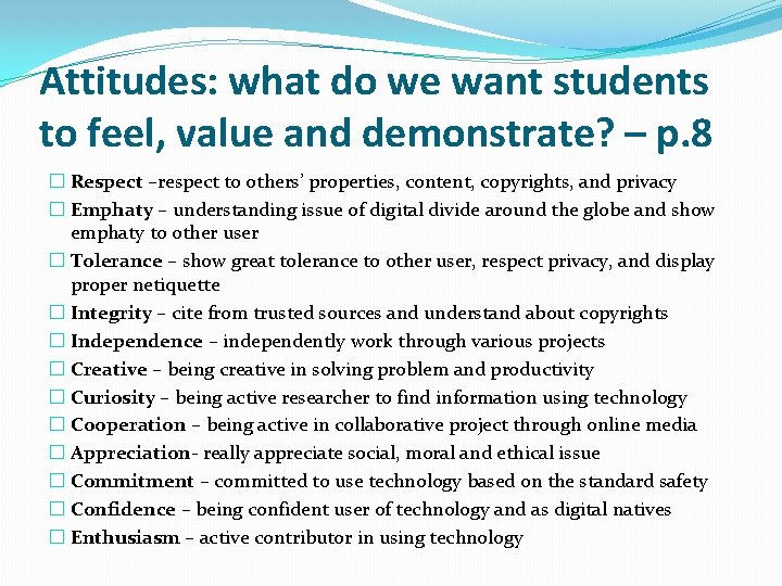 Attitudes: what do we want students to feel, value and demonstrate? – p. 8