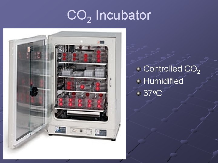 CO 2 Incubator Controlled CO 2 Humidified 37 o. C 