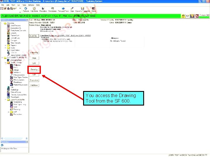You access the Drawing Tool from the SF 600. 