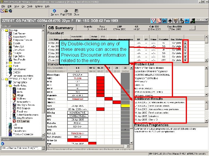 By Double-clicking on any of these areas you can access the Previous Encounter information