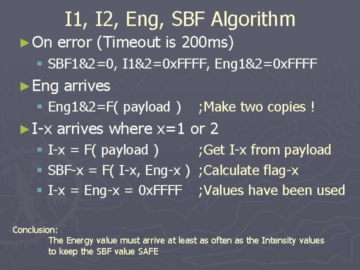 I 1, I 2, Eng, SBF Algorithm ► On error (Timeout is 200 ms)