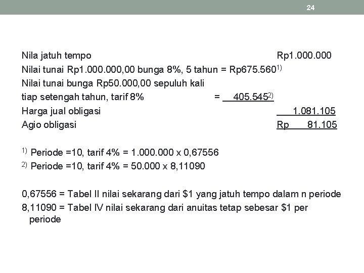 24 Nila jatuh tempo Rp 1. 000 Nilai tunai Rp 1. 000, 00 bunga