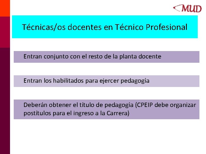 Técnicas/os docentes en Técnico Profesional Entran conjunto con el resto de la planta docente Técnicas/os docentes en Técnico Profesional Entran conjunto con el resto de la planta docente