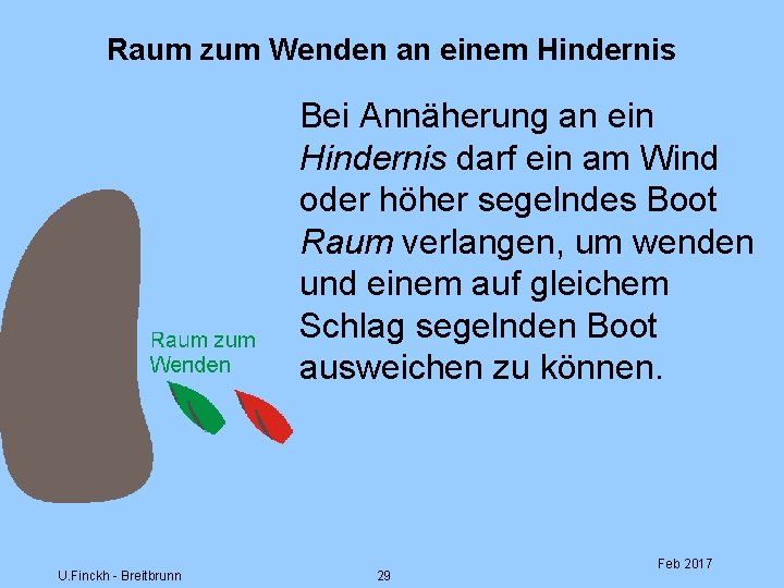 Raum zum Wenden an einem Hindernis Bei Annäherung an ein Hindernis darf ein am