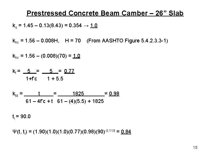 Prestressed Concrete Beam Camber – 26” Slab ks = 1. 45 – 0. 13(8.