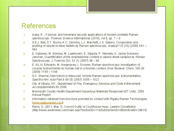 References 1. 2. 3. 4. 5. 6. 7. 8. 9. Izake, E. , Forensic