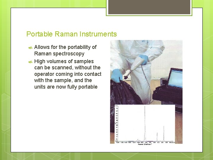 Portable Raman Instruments Allows for the portability of Raman spectroscopy High volumes of samples