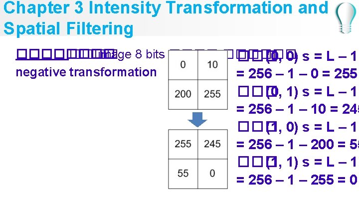 Chapter 3 Intensity Transformation and Spatial Filtering ���� image 8 bits ���� 2 x