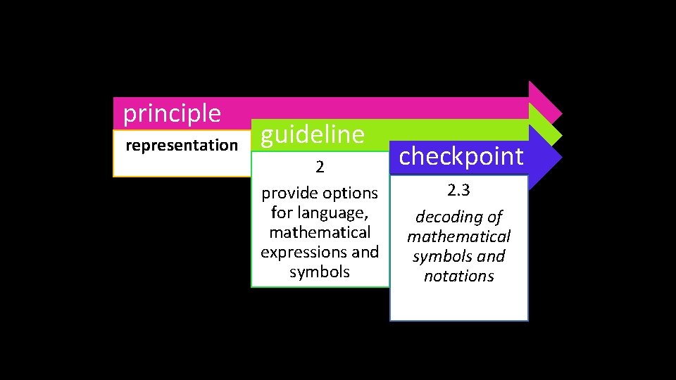 principle representation guideline 2 provide options for language, mathematical expressions and symbols checkpoint 2.