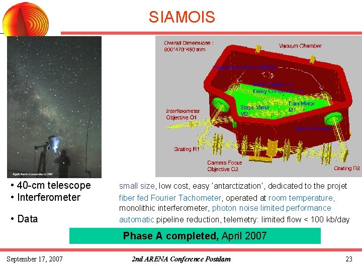 SIAMOIS • 40 -cm telescope • Interferometer • Data small size, low cost, easy